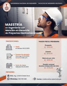 Lee más sobre el artículo Maestría en Ingeniería con mención en Gerencia de Proyectos Electromecánicos